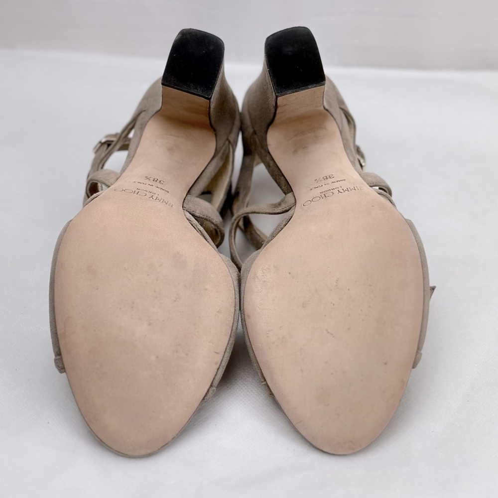 Jimmy Choo Dillan Beige Suede Multi-strap Block Heels Sandals size 38.5 - Picture 8 of 9